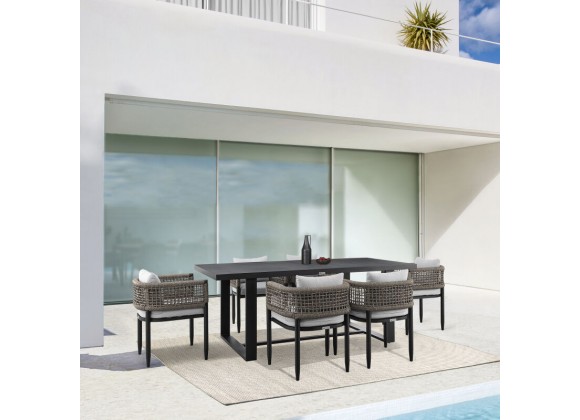 Armen Living Felicia Outdoor Patio 7-Piece Dining Table Set In Aluminum With Grey Rope And Cushions 9