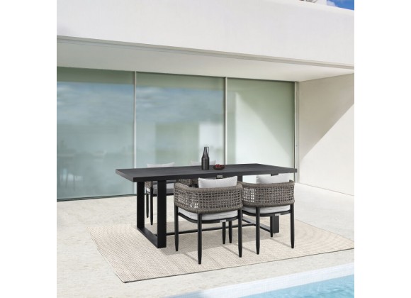 Armen Living Felicia Outdoor Patio 5-Piece Dining Table Set In Aluminum With Grey Rope And Cushions