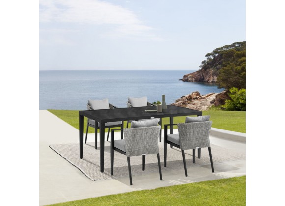 Armen Living Aileen Outdoor Patio 5-Piece Dining Table Set In Aluminum and Wicker With Grey Cushions