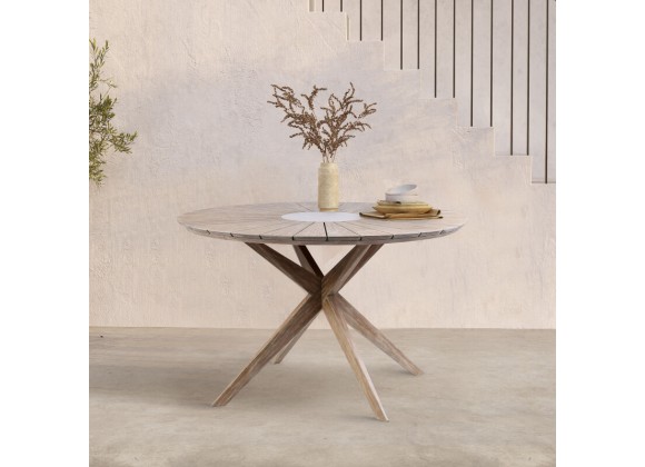 Armen Living Sachi Outdoor Light Eucalyptus Wood and Concrete Round Dining Table