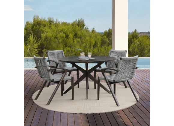 Armen Living Nabila Outdoor Light Eucalyptus Wood and Gray Rope Dining Chair