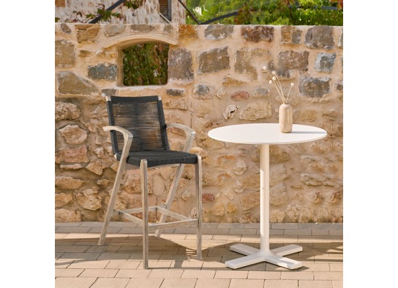 Armen Living Nabila Outdoor Light Eucalyptus Wood and Charcoal Rope Counter and Bar Height Stool