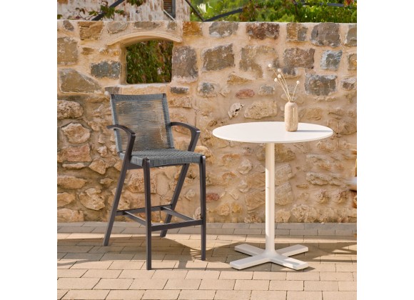 Armen Living Nabila Outdoor Dark/Light Eucalyptus Wood And Charcoal/Grey Rope Counter And Bar Height Stool