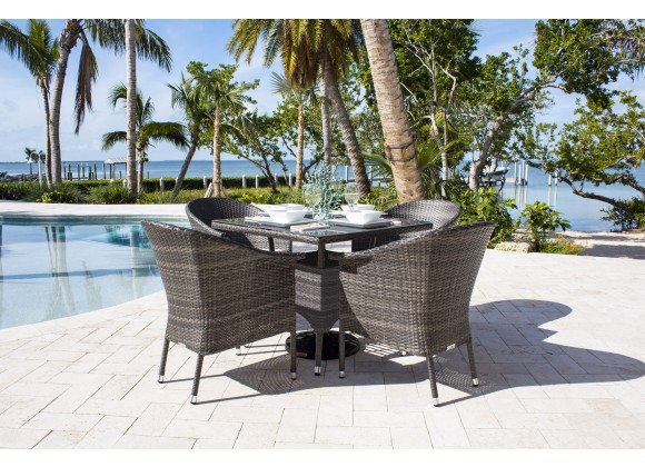 Hospitality Rattan Patio Ultra 5-Piece Woven Armchair Dining Set with Cushions