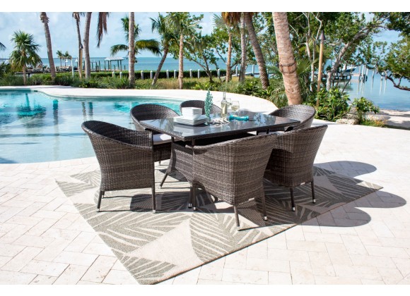 Hospitality Rattan Patio Ultra 7-Piece Woven Armchair Dining Set with Cushions