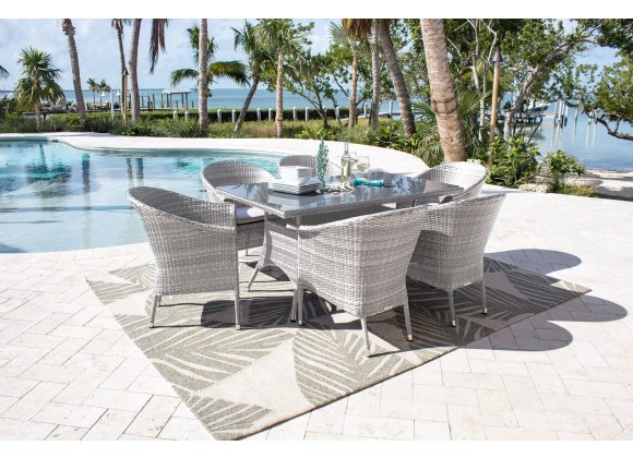 Hospitality Rattan Patio Athens 7-Piece Woven Armchair Dining Set with Cushions Outdoor View