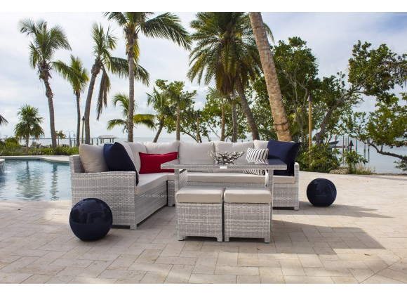 Hospitality Rattan Patio Athens 5-Piece Sectional Dining Set with Cushions Side View