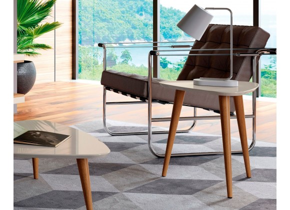 Utopia 19.68" High Triangle End Table With Splayed Wooden Legs in Off White