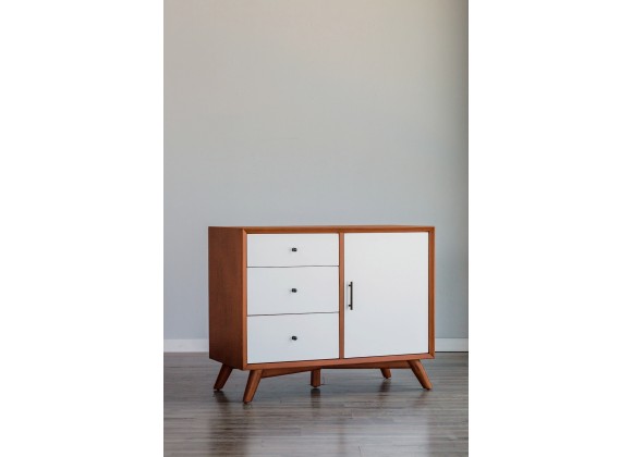 Alpine Furniture Flynn Accent Cabinet, Acorn/White - Front Side Angle