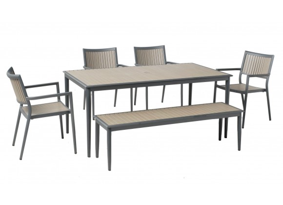 Alfresco Home Genevieve Alum/Polywood Stackable Dining Armchair - Set of Four - Lifestyle