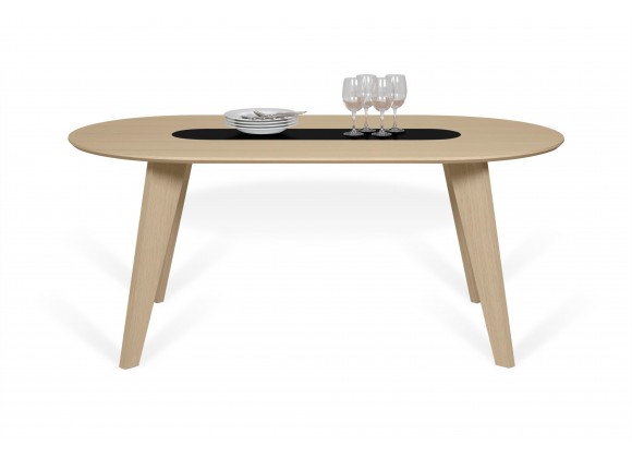 TemaHome Lago Wood Dining Table in Light Oak & Pure Black - Front with Contents