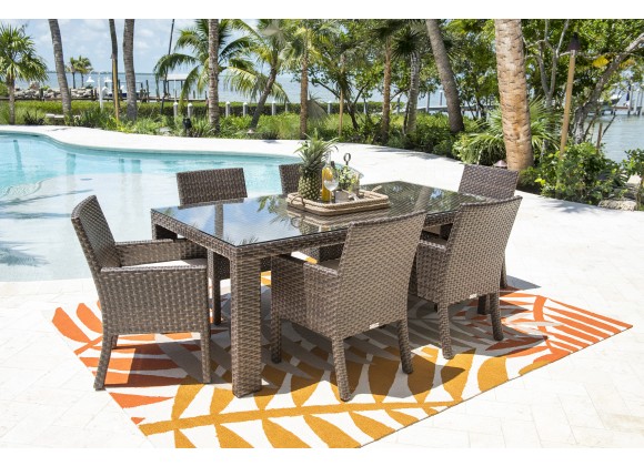 Hospitality Rattan Patio Fiji 7-Piece Armchair Dining Set with Cushions