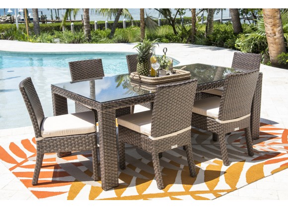 Hospitality Rattan Patio Fiji 7-Piece Side Chair Dining Set with Cushions