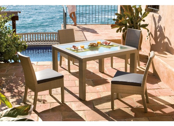 Hospitality Rattan Patio Rubix 5-Piece Side Chair Dining Set with Cushions
