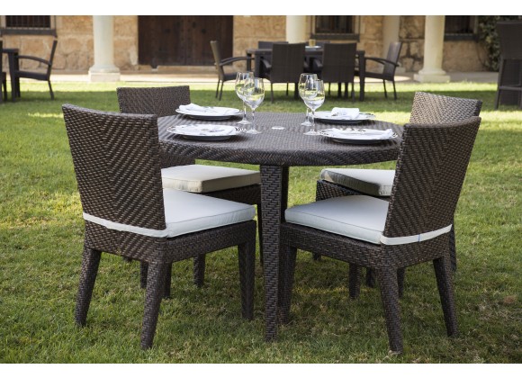 Hospitality Rattan Patio Soho Soho 5-Piece Round Dining Side Chair Set with Cushions 