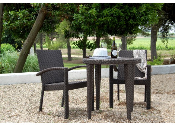 Hospitality Rattan Patio Soho 3-Piece Dining Arm Chair Bistro Set with Cushions