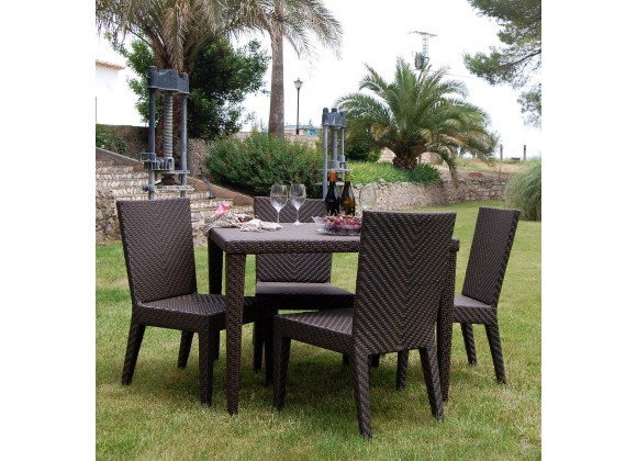 Hospitality Rattan Patio Soho Soho 5-Piece Square Dining Side Chair Set with Cushions