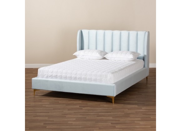 Baxton Studio Saverio Upholstered Queen Size Platform Bed - Light Blue