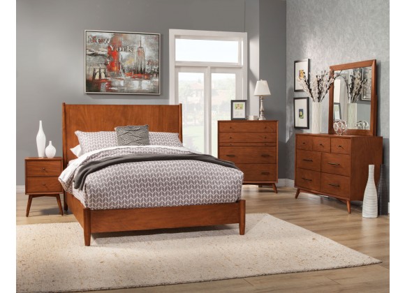 Alpine Furniture Flynn Mid Century Modern Standard King Panel Bed In Acorn - Lifestyle