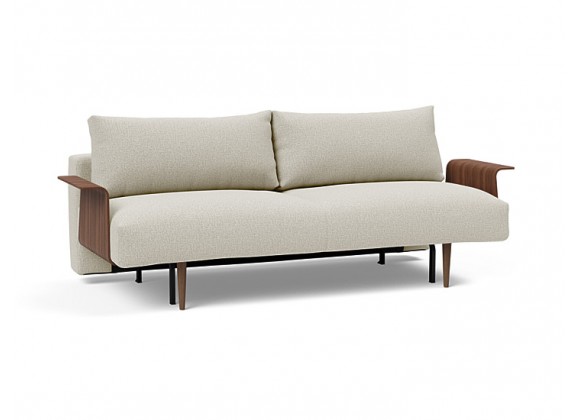 Innovation Living Frode Dark Styletto Sofa Bed Walnut Arms - Boucle Off White - Angled View