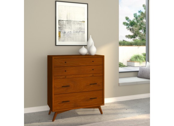 Alpine Furniture Flynn Mid Century Modern 4 Drawer Chest in Acorn - Lifestyle