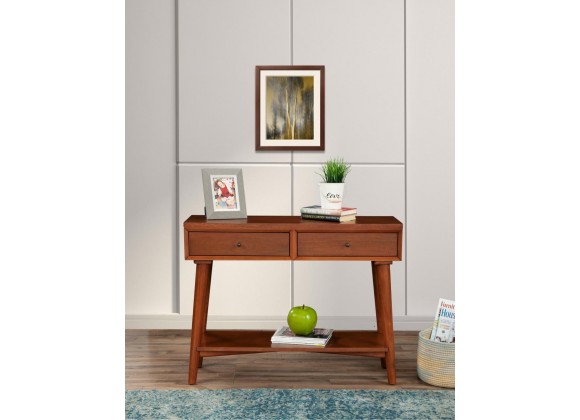 Alpine Furniture Flynn Console Table in Acorn - Lifestyle Front View