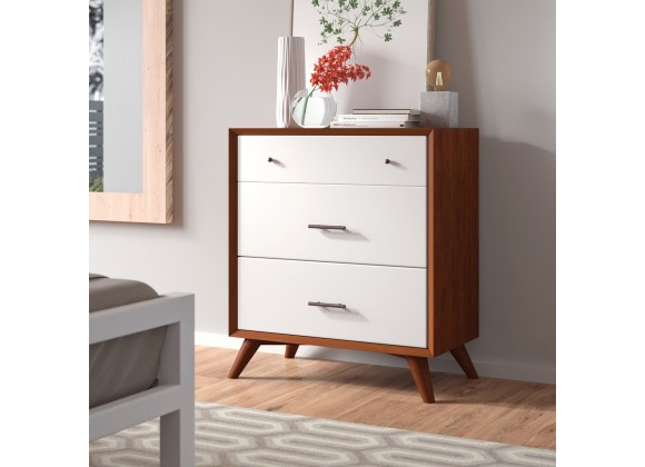Alpine Furniture Flynn 3 Drawer Two Tone Small Chest in Acorn/White - Lifestyle 