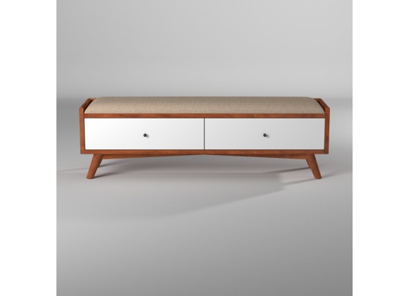 Alpine Furniture Flynn Bench in Acorn and White - Front View