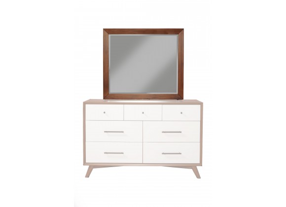 Alpine Furniture Flynn Mid Century Modern Two Tone Mirror, Acorn/White - Front Angle