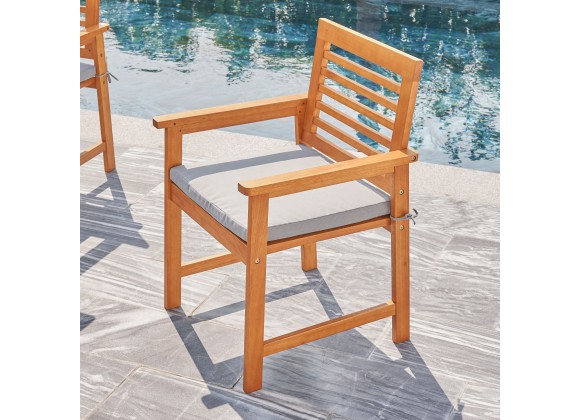 Vifah Waimea Honey Slatted Patio Eucalyptus Wood Dining Armchair with Cushion, Side Angle