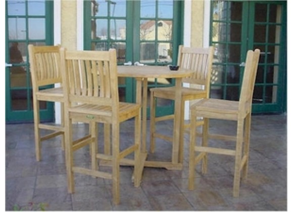 Anderson Teak Bahama 39" Round Bar Table and 4 Avalon Bar Chairs