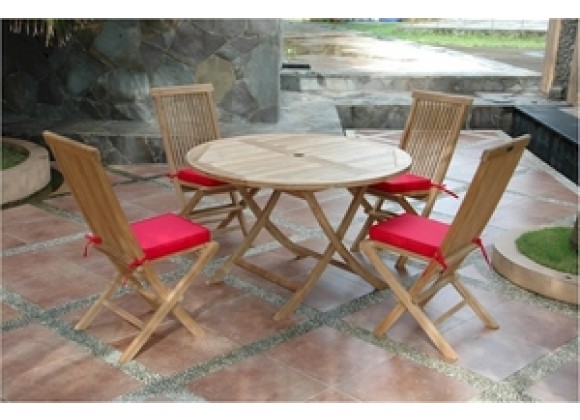 Anderson Teak Bahama 47" Round Folding Table and Classic Folding Chair