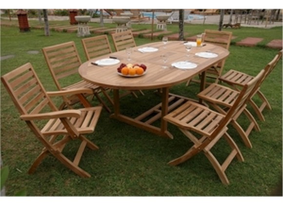 Anderson Teak Bahama 87" Oval Extension Table with Andrew Folding Armchair and Folding Chair