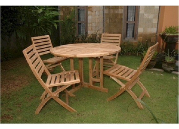 Anderson Teak 47" Round Butterfly Folding Table and Andrew Folding Chair