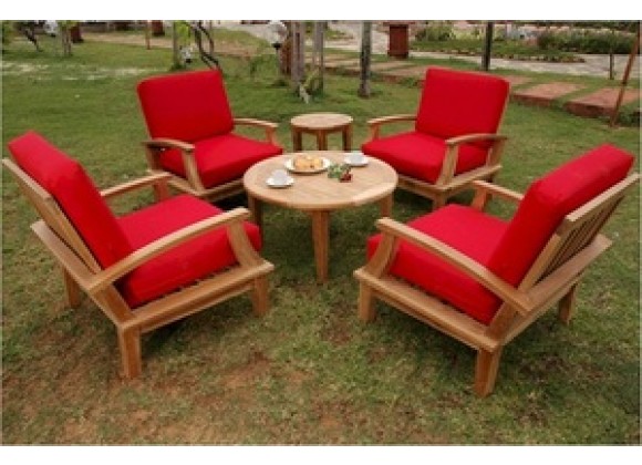 Anderson Teak Brianna Deep Seating Armchair with 35" Round Coffee Table and 20" Round Side Table