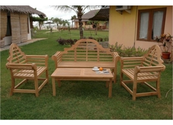 Anderson Teak Marlborough Bench with 2 Marlborough Armchair and Rectangular Coffee Table