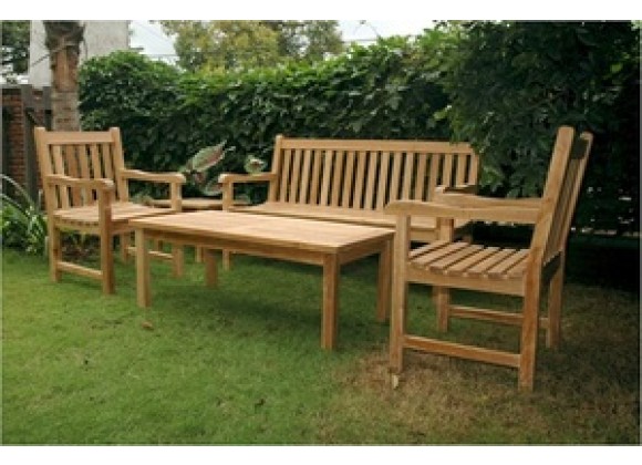 Anderson Teak Classic Bench with 2 Dining Armchair and Rectangular Coffee Table