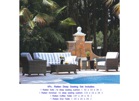 4 Piece Rattan Deep Seating Set 