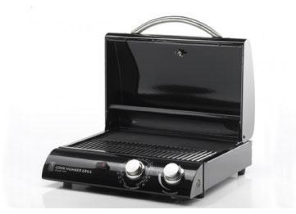 Outdoor Greatroom Company 20" Portable Gas Grill in Black Porcelain - Front Side Opened Angle