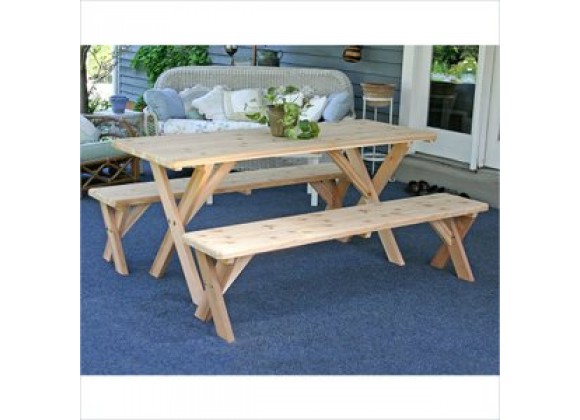 Creekvine Designs Red Cedar 27-Inch Wide 10-Ft Backyard Bash Cross Legged Picnic Table with Detached Benches