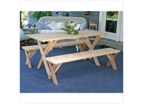 Creekvine Designs Red Cedar 27-Inch Wide 8-Ft Backyard Bash Cross Legged Picnic Table with Detached Benches