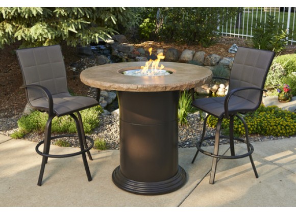 Outdoor Greatroom Company 48" Colonial Pub Crystal Fire Pit Table with Mocha Top - Lifestyle