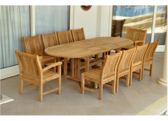 Anderson Teak Sahara 11-Piece Chairs and Oval Double Extension Outdoor Dining Set