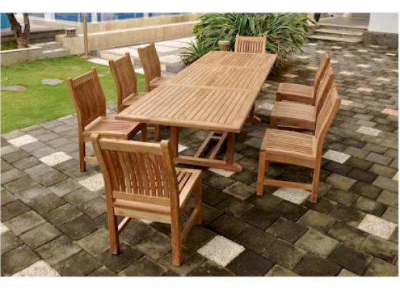 Anderson Teak Sahara 9-Piece Dining Chair and Bahama 118" Rectangular Extension Outdoor Dining Set