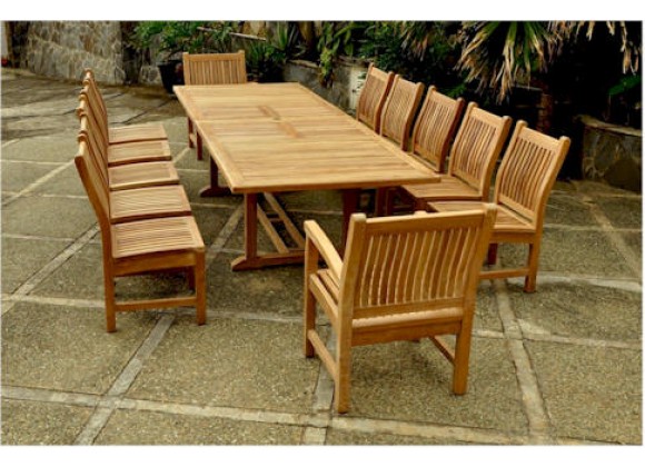 Anderson Teak Valencia 117" Double Ext. Table with 2 pcs Sahara dining Armchair and 10 pcs dining Chair