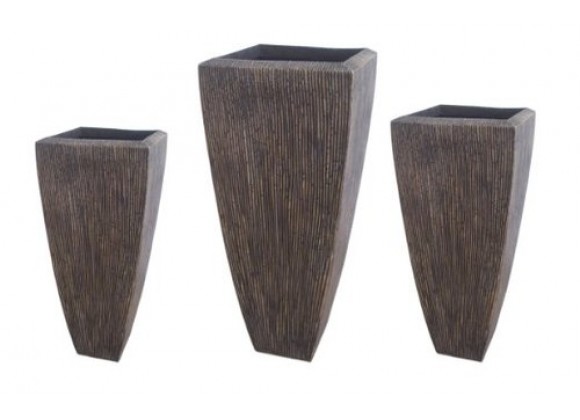 Screen Gems Sandstone Ribbed Long Square Planter - Set of 3