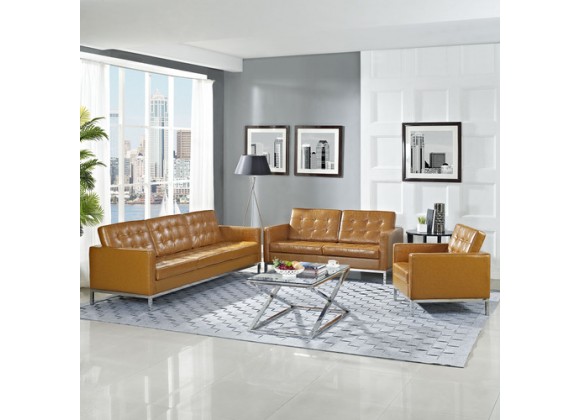 Modway Loft Armchair Loveseat and Sofa Set 3 Piece Set in Tan