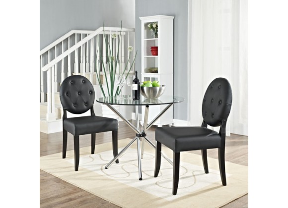 Modway Button Dining Side Chair Set of 2 in Black