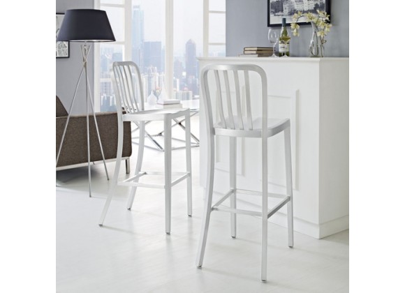 Modway Deck Bar Stool Set of 2 in Silver
