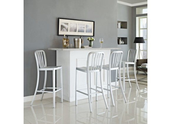 Modway Deck Bar Stool Set of 4 in Silver